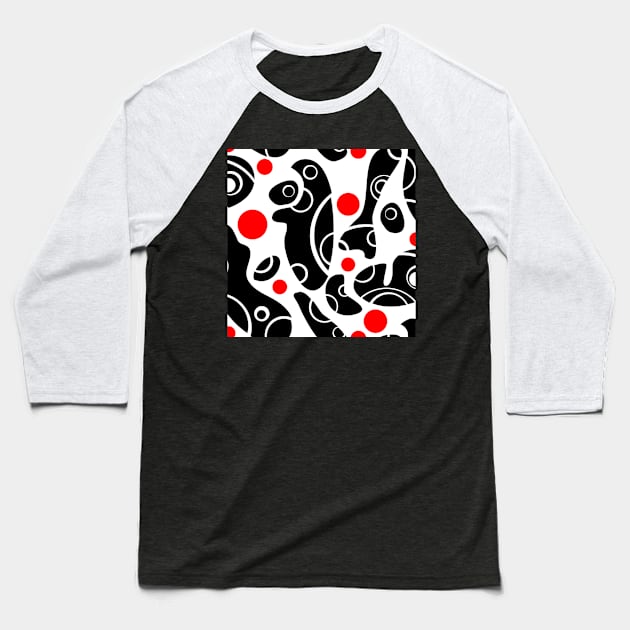 Whale Sonics Black and Red on White Baseball T-Shirt by ArtticArlo